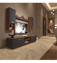 Decoraktiv Eko 5DAB Mdf Dvd Tv Ünitesi Tv Sehpası - Parlak Beyaz (Antrasit - Ceviz)