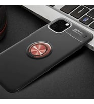 Apple iPhone 11 Pro Max Kılıf Zore Ravel Yüzüklü Silikon Kılıf (Siyah-Rose Gold)