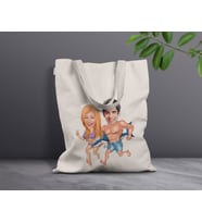BK Gift Kişiye Özel Sevgililer Karikatürlü Kanvas Bez Çanta, Baskılı Omuz Çantası, Alışveriş Çantası, Plaj Çantası, Sevgiliye Hediye-31 (Model 9)