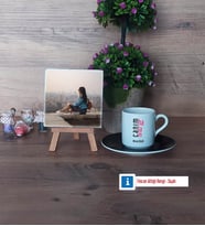 Halaya Hediye Fotoğraflı Dekoratif Taş, Ahşap Altlıklı Türk Kahvesi Fincanı Hediye (Model 7)