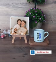 Babaya Hediye Fotoğraflı Dekoratif Taş, Ahşap Altlıklı Türk Kahvesi Fincanı Hediye (Model 1)