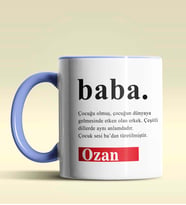 Kişiye Özel Baba Sözlük Açıklaması Tasarımlı Siyah Kupa Bardak (Mavi)
