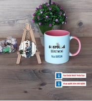 Sosyoloji Öğretmeni Kupa Bardak Beyaz ve Fotoğraflı Ahşap Anahtarlık Hediye Öğretmenler Günü Hediyesi (Model 6)