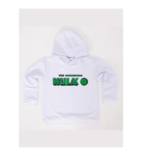 Hulk Baskılı Kapüşonlu Pamuklu Kumaş Çocuk Sweatshirt (Beyaz)