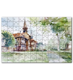 Cakapuzzle Suluboya Efekt Binalar ve Ağaçlar Çizim Puzzle Yapboz MDF (Ahşap) (500 Parça)