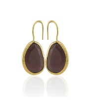 Kadir Jewellery 22 Ayar Altın Kaplama Fosil Taşlı Küpe -El İşçiliği Ve Hipoalerjenik Küpe (Bordo)