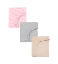 3 Adet 50 x 90 x 10 cm Anne Yanı Lastikli Penye Kumaş Bebek Çarşafı (Gri - Pembe)