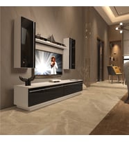 Decoraktiv Eko 5DB Mdf Std Tv Ünitesi Tv Sehpası - Parlak Beyaz (Siyah - Beyaz)