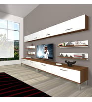 Decoraktiv Eko 360Y Slm Krom Ayaklı Tv Ünitesi Tv Sehpası (Beyaz - Kahverengi)