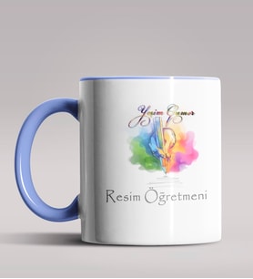 Kişiye Özel Resim Öğretmeni Tasarımlı Siyah Renk Kupa Bardak 4 (Mavi)