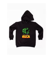 Hulk baskılı kapüşonlu pamuklu kumaş çocuk sweatshirt (Siyah)