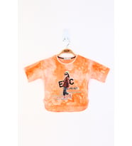 Toontoy Kız Çocuk Batik Desenli Düşük Kol Baskılı Tişört (Turuncu)