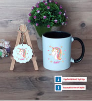 Unicorn Kupa Bardak Kırmızı ve Ahşap Anahtarlık Hediye (Model 10)