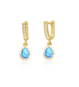 925 Ayar Gümüş Damla Opal Taşlı Küpe (Gold)