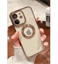 iPhone 11 Kılıf Köşeleri Renkli Şeffaf Kamera Korumalı Silikon Luxury Kapak (Gold)