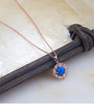 925 Ayar Gümüş Opal Taşlı Sultan Kolye (Mavi-Rose Gold )