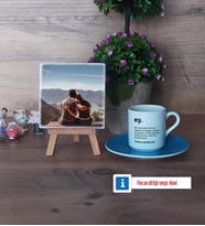 Eşe Hediye Fotoğraflı Dekoratif Taş, Ahşap Altlıklı Türk Kahvesi Fincanı Hediye (Model 5)