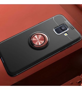 Samsung Galaxy A6 2018 Kılıf Yüzüklü Magnetli Ravel Case (Siyah-Rose Gold)