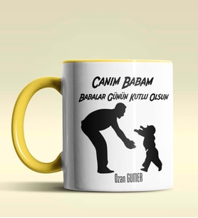 Kişiye Özel Babalar Günün Kutlu Olsun 9 Tema Siyah Kupa Bardak (Sarı)