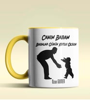 Kişiye Özel Babalar Günün Kutlu Olsun 9 Tema Siyah Kupa Bardak (Sarı)