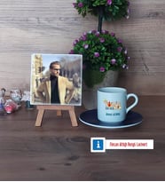 Tarih Öğretmenine Hediye Fotoğraflı Dekoratif Taş, Ahşap Altlıklı Türk Kahvesi Fincanı Hediye Öğretmenler Günü Hediyesi (Model 4)