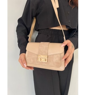 Dellashop Çift Kilitli Çapraz Askılı Kadin Çantası (Krem)