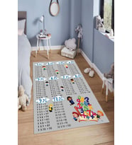 Dijital Baskılı Kaymaz Taban Yıkanabilir Kolay Temizlenir Modern Çocuk Odası Halısı NDÇ-SD-502 (Gri)