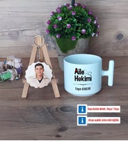 Aile Hekimi Kupa Bardak Beyaz ve Fotoğraflı Ahşap Anahtarlık Hediye (Model 12)