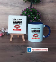 Kadın Öğretmene Hediye Dekoratif Taş, Kupa Bardak Kırmızı Hediye (Model 2)