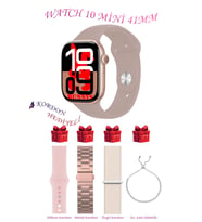 Samsung Galaxy M31 Prime Uyumlu Açık Mavi Akıllı Saat Watch 10 Mini Kordon Hediyeli AMOLED EKRAN 41MM (Gül Kurusu)