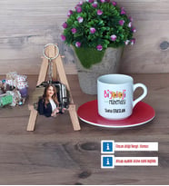Biyoloji Mühendisi Türk Kahvesi Fincanı Ahşap Altlıklı ve Fotoğraflı Ahşap Anahtarlık Hediye (Model 3)