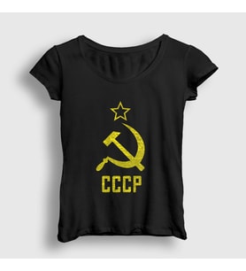 Presmono Kadın Haki Logo CCCP Sovyetler Birliği T-Shirt 266990tt (Siyah)
