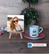 Arkadaşa Hediye Fotoğraflı Dekoratif Taş, Ahşap Altlıklı Türk Kahvesi Fincanı Hediye Doğum Günü Hediyesi (Model 6)