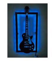 Elektro Gitar Led Işıklı Ahşap Tablo (Mavi)