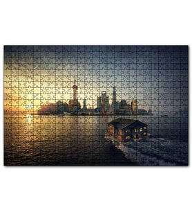 Cakapuzzle Günbatımı Yüzen Ev ve Gökdelenler  Puzzle Yapboz MDF (Ahşap) (1000 Parça)
