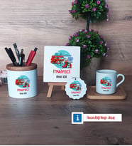 İtfaiyeci Hediye Seti Dekoratif Taş, Kalemlik, Ahşap Altlıklı Türk Kahvesi Fincanı, Ahşap Anahtarlık Hediye (Model 1)