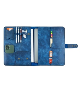 Twingold Kişiye Özel %100 Deri Rainbow Macbook Organizer 11" Antrasit (Saks Mavisi)