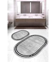 Dijital Baskılı Kaymaz Taban Yıkanabilir Oval 2'li Klozet Takımı Banyo Paspası NOKZ-SD-404 (Gri)