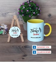 Türkçe Öğretmeni Kupa Bardak Kırmızı ve Ahşap Anahtarlık Hediye Öğretmenler Günü Hediyesi (Model 6)