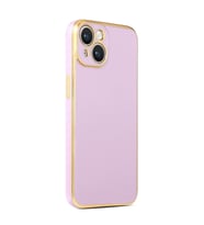 Apple iPhone 14 Kılıf Kenarları Gold Kamera Korumalı Renkli Pastel Silikon Siyah BARK (Lila)