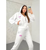 Kadın Barbie Baskılı Eşofman Takımı 3861-24 (Beyaz)