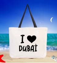 BK Gift I Love Dubai Renkli Kulp Kanvas Plaj Çantası 48x40m, Baskılı Omuz Çantası, Alışveriş Çantası (Siyah)