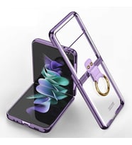 Samsung Galaxy Z Flip 3 Kılıf Yüzüklü Şeffaf Kıpta Kapak (Mor)