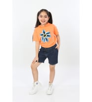 Toontoy Kız Çocuk Önü Çiçek Baskılı Tişört (Oranj)
