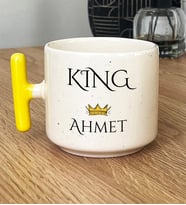 Kişiye Özel King Hediye T Kupa Bardak Sevgiliye Hediye (Sarı)