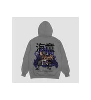 Unisex Siyah Kaido Baskılı Hoodie Oversize Kapşonlu Sweatshirt (Gri)