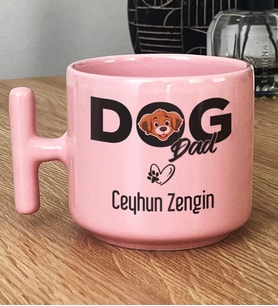 Kişiye Özel Dog Dad Hediye Pastel T Kupa Köpek Babası (Pembe)