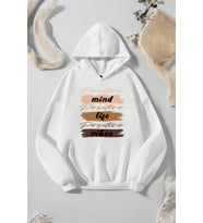 Mind Life Vibes Baskılı Oversize Sweatshirt (A.Beyaz)
