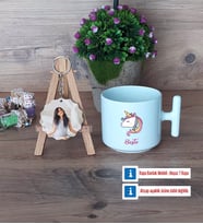 Unicorn Kupa Bardak Beyaz ve Fotoğraflı Ahşap Anahtarlık Hediye (Model 12)