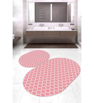 Dijital Baskılı Kaymaz Taban Yıkanabilir Oval 2'li Klozet Takımı Banyo Paspası NOKZ-HT-545 (Pembe)